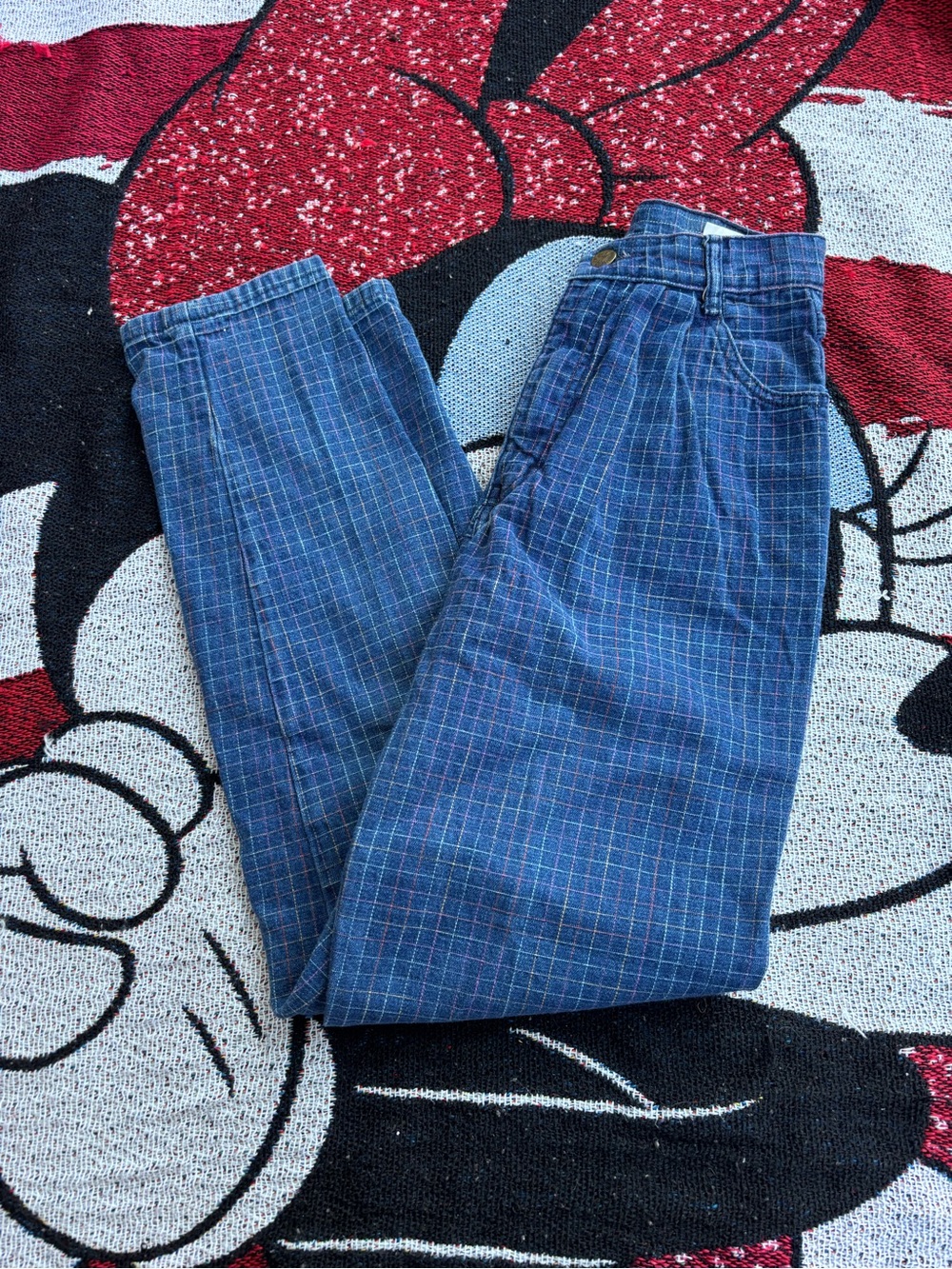 VINTAGE JORDACHE MULTICOLOR GRID PATTERN JEANS SIZE 10 ADORABLE RARE